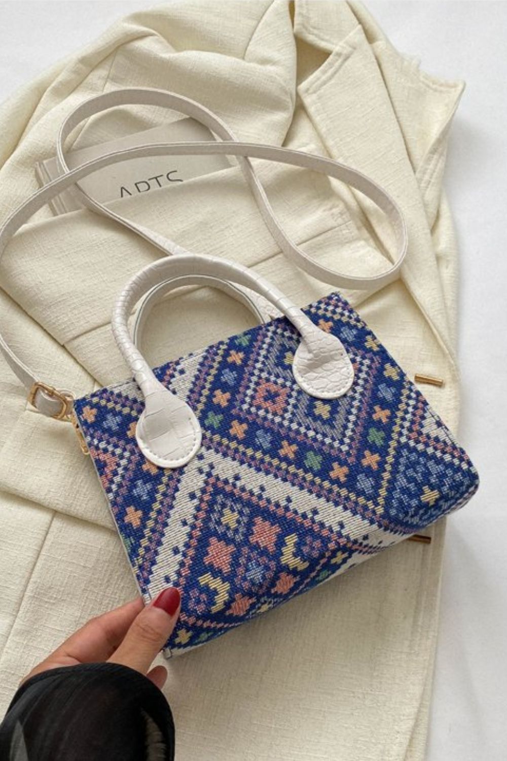 Geometric PU Leather Strap Handbag - Stylish & Compact