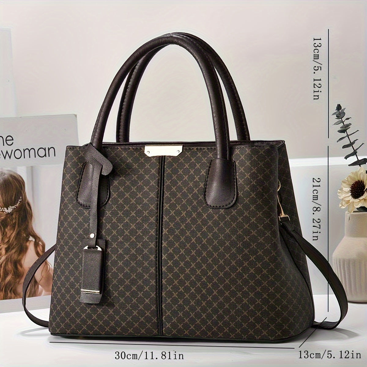 Designer-Inspired Tote Bag For Women, Elegant Vintage Style PU Leather, Versatile Shoulder & v, Chic Commuter Work Purse