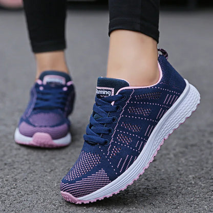 Women's Casual Fashion Sneakers: Breathable Walking Mesh Flat Shoes, Gym Vulcanized Shoes, White Female Footwear