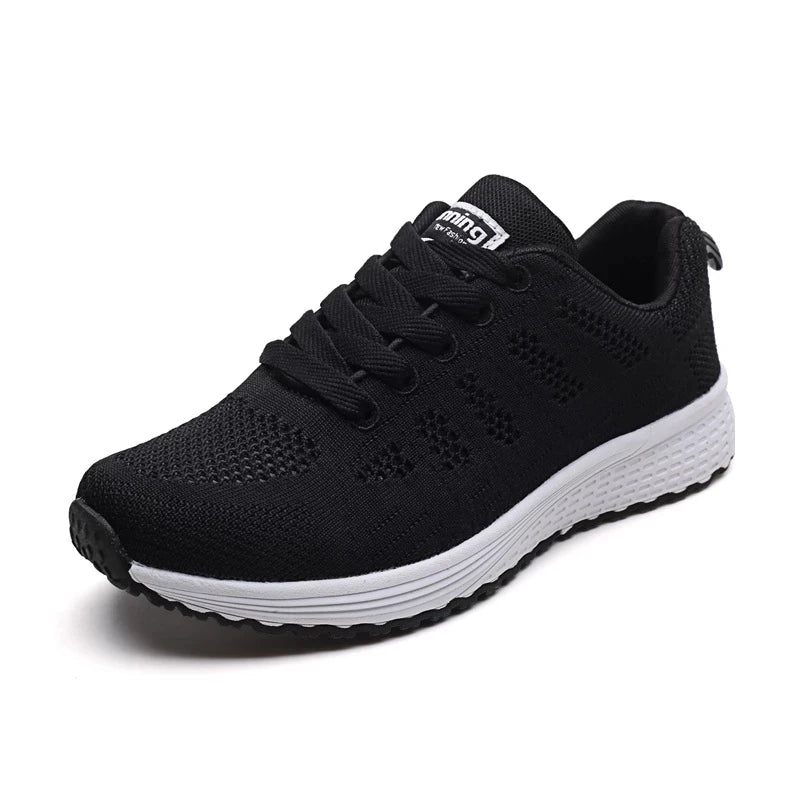 Women's Casual Fashion Sneakers: Breathable Walking Mesh Flat Shoes, Gym Vulcanized Shoes, White Female Footwear