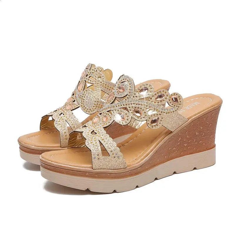 Women's Glitter Jelly Flip Flops: Rome Crystal PU Sandals with Peep