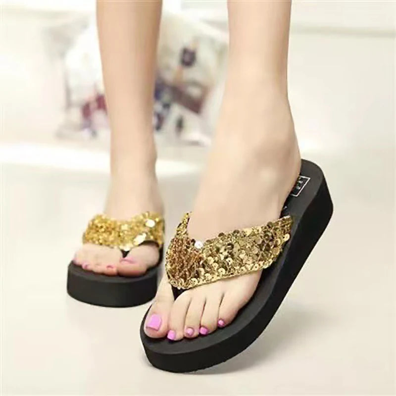 Rhinestone Women's Flip Flops: Summer Crystal Bling Beach Slides Sandals, Casual Slip-On Bath Shoes