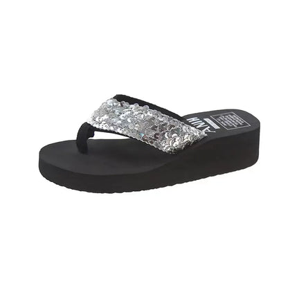 Rhinestone Women's Flip Flops: Summer Crystal Bling Beach Slides Sandals, Casual Slip-On Bath Shoes