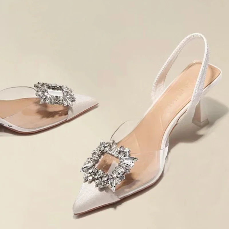 Spring and Autumn Fashion New Sexy Banquet Comfortable Crystal Transparent Solid Color Pointed Toe Women's High Heels