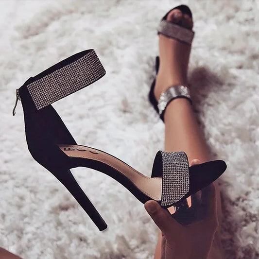 MOTHER'S DAY SALES %15 Ankle Strap Women Sandals 2023 Summer Fashion rhinestones Thin High Heels Gladiator Sandal Narrow Band Party Dress Pump Shoes