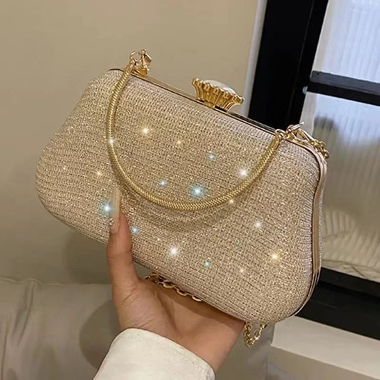 Luxury High-Design Evening Bag for Women | Glitter Clutch, Shoulder Bag with Chain for Party, Banquet, and Wedding