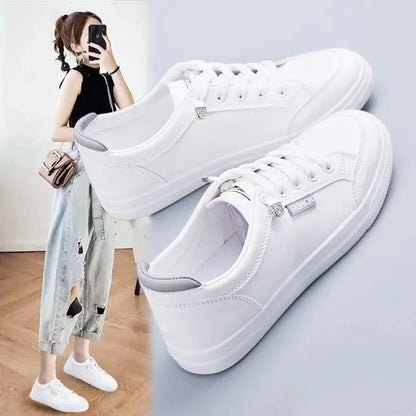 Young Women's Casual White Sneakers Vulcanize Shoes Spring Autumn Breathable Flats Solid Color Mesh Shoes