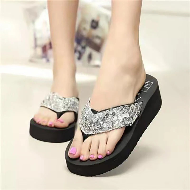 Rhinestone Women's Flip Flops: Summer Crystal Bling Beach Slides Sandals, Casual Slip-On Bath Shoes